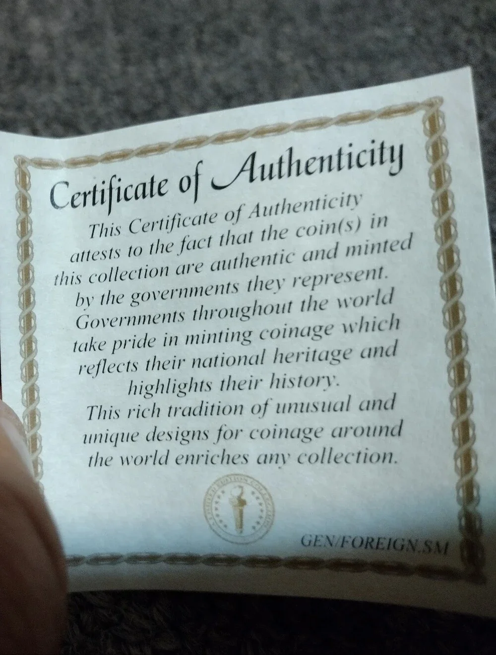 Certificate of Authenticity Letzebuerg Coin With Money Clip